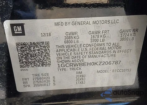 2019 Chevrolet Silverado 1500 Custom z USA, uszkodzony, nr VIN 1GCRWBEH0KZ206787